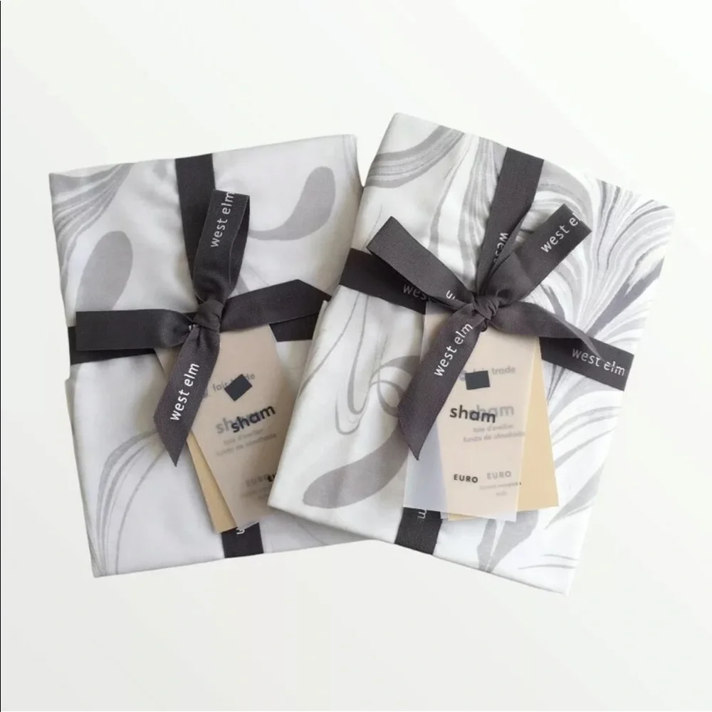 (2) WEST ELM Tencel Feathered Marble EURO Sham Pillowcases 26